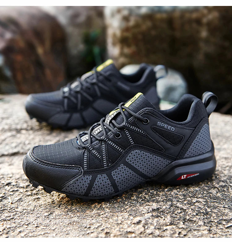 Męskie buty turystyczne – buty sportowe do terenów o zróżnicowanym ukształtowaniu terenu, z oddychającą siateczką, antypoślizgowe, odporne na zużycie – buty turystyczne i rowerowe