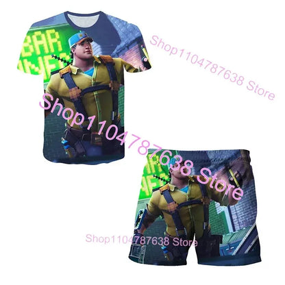 2PCS Suits F-Fortnite Victory 3D T-shirt Shorts Kids Tops Girls Boys Battle Royale Clothes Harajuku Tees Hero Children T-Shirt