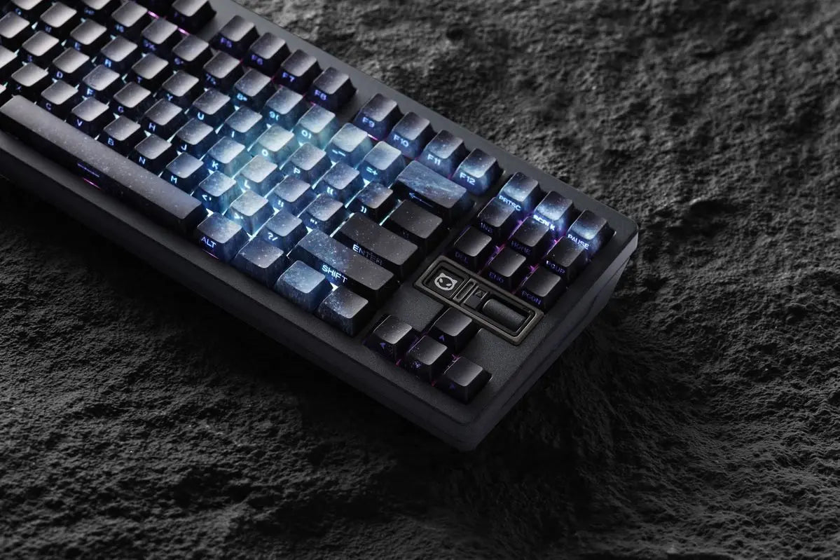 Teclas PBT transparentes con degradado galaxia morado y grabado lateral, 135 teclas, compatibles con teclado mecánico de 60/64/84/98/108 teclas