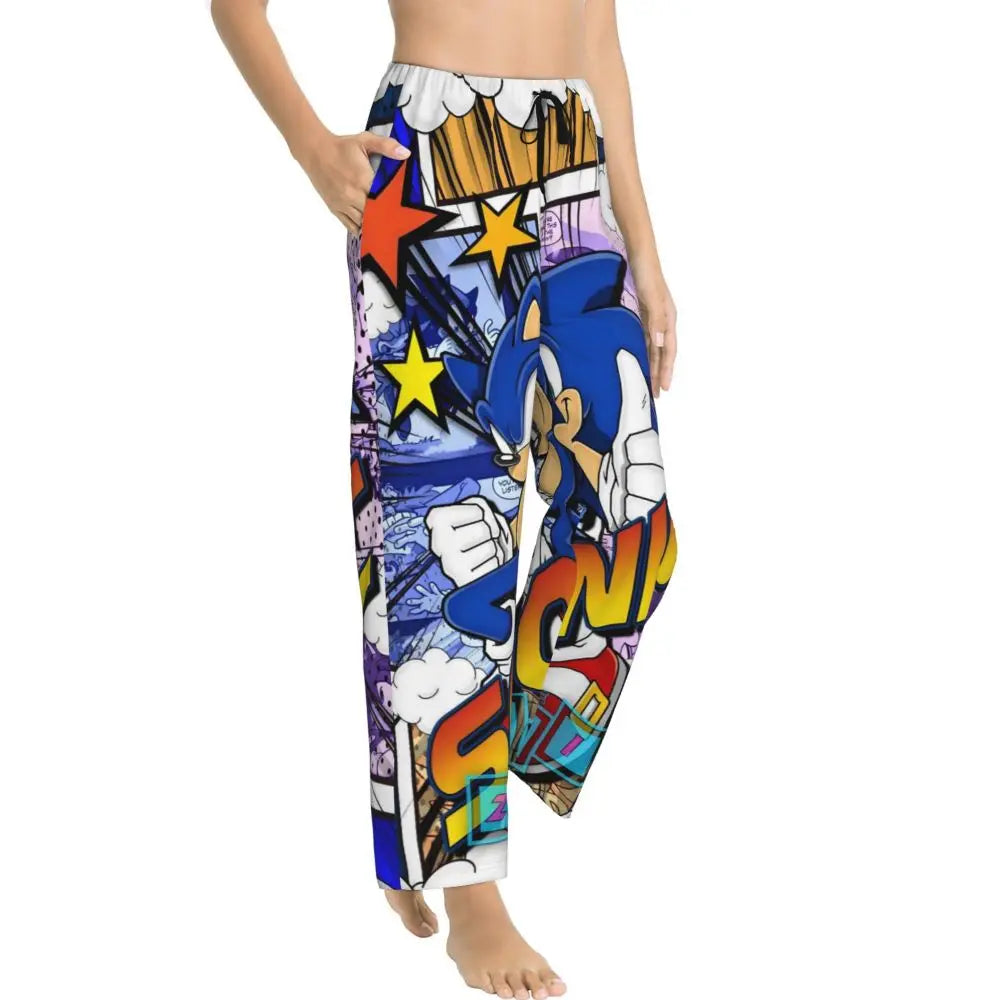 Custom Women Soniced Pajama Pants Printed Hedgehog Game Sleep Sleepwear Bottoms with Pockets