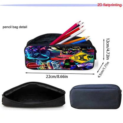 Conjunto Fortnite de 2 peças: mochila com bolso frontal e estojo, grande capacidade, mochila escolar cartoon, presente para crianças, rapazes e raparigas, dos 5 aos 8 anos