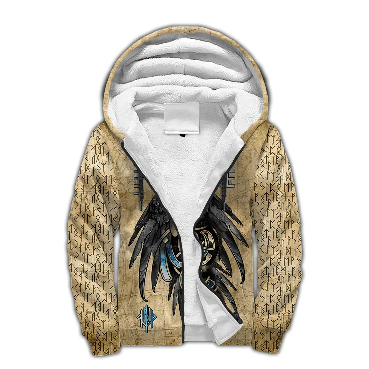 Mjolnir Odino Corvo Lupo Tatuaggio Felpa con cappuccio da uomo invernale più spessa con zip, stampata in 3D, unisex, casual, tuta con cappuccio, giacca in pile calda KD16
