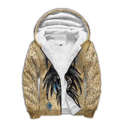 Mjolnir Odino Corvo Lupo Tatuaggio Felpa con cappuccio da uomo invernale più spessa con zip, stampata in 3D, unisex, casual, tuta con cappuccio, giacca in pile calda KD16