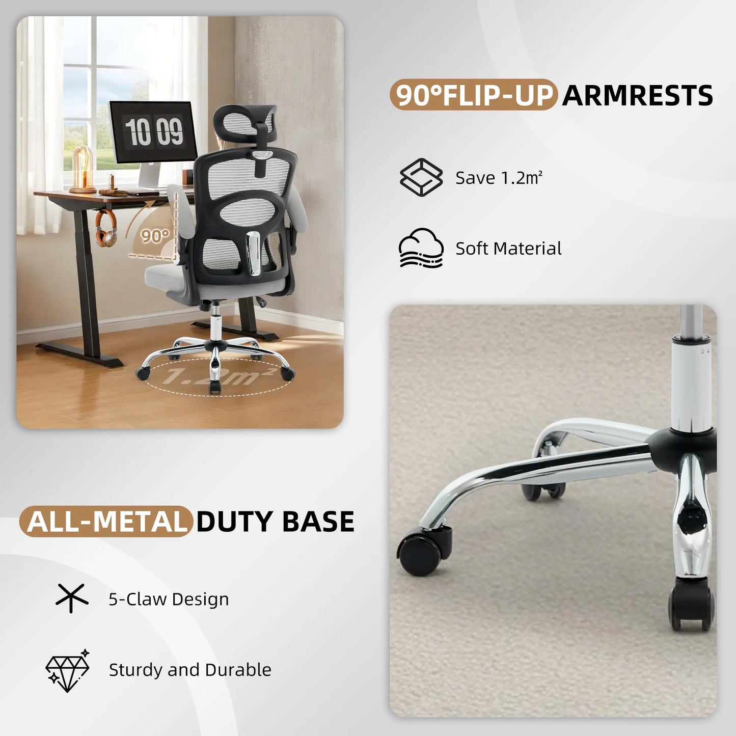 Ergonomic High Back Office Chair with Adjustable Headrest, Lumbar Support, Mesh Computer Gaming Chair, 360° Swivel Rolling Desk Chair
