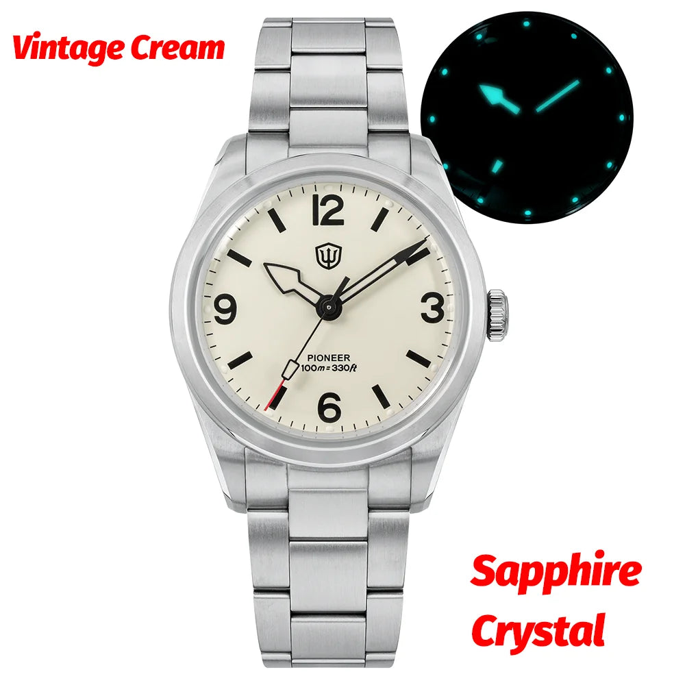 Watchdives WD1960S V2 36Mm Vintage Cream Man Watches VH31 Sweep Seconds Quartz Watch Bubble K1 Sapphire Luminous Stainless Steel