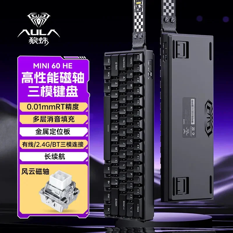 AULA Mini60 HE Magnetic Switch Keyboard RGB Tri Mode Wireless Mechanical Keyboard 8000Hz 0.01mm RT Gaming Keyboard Gamer Gifts