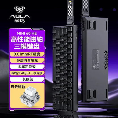 AULA Mini60 HE Magnetic Switch Keyboard RGB Tri Mode Wireless Mechanical Keyboard 8000Hz 0.01mm RT Gaming Keyboard Gamer Gifts