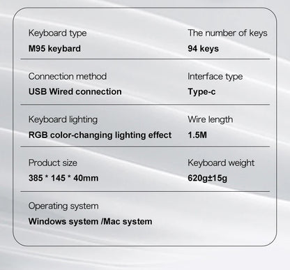 FREEWOLF M95 Wired Keyboard Features an RGB Transparent Design, Catering to Various Scenarios such as Gaming and Office Work