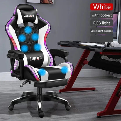 RGB Gaming Chair Ergonomic Computer Chair with Massage Function, Reclining Office Chair, Swivel Gamer Chair with Adjustable Height and Armrests