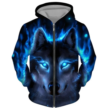 Cool 3D Wolf Printed Zipper Hoodies Fashion Men/Women Streetwear Hooded Jacket Coat Unisex Casual Hip Hop Pullover Sweatshirts