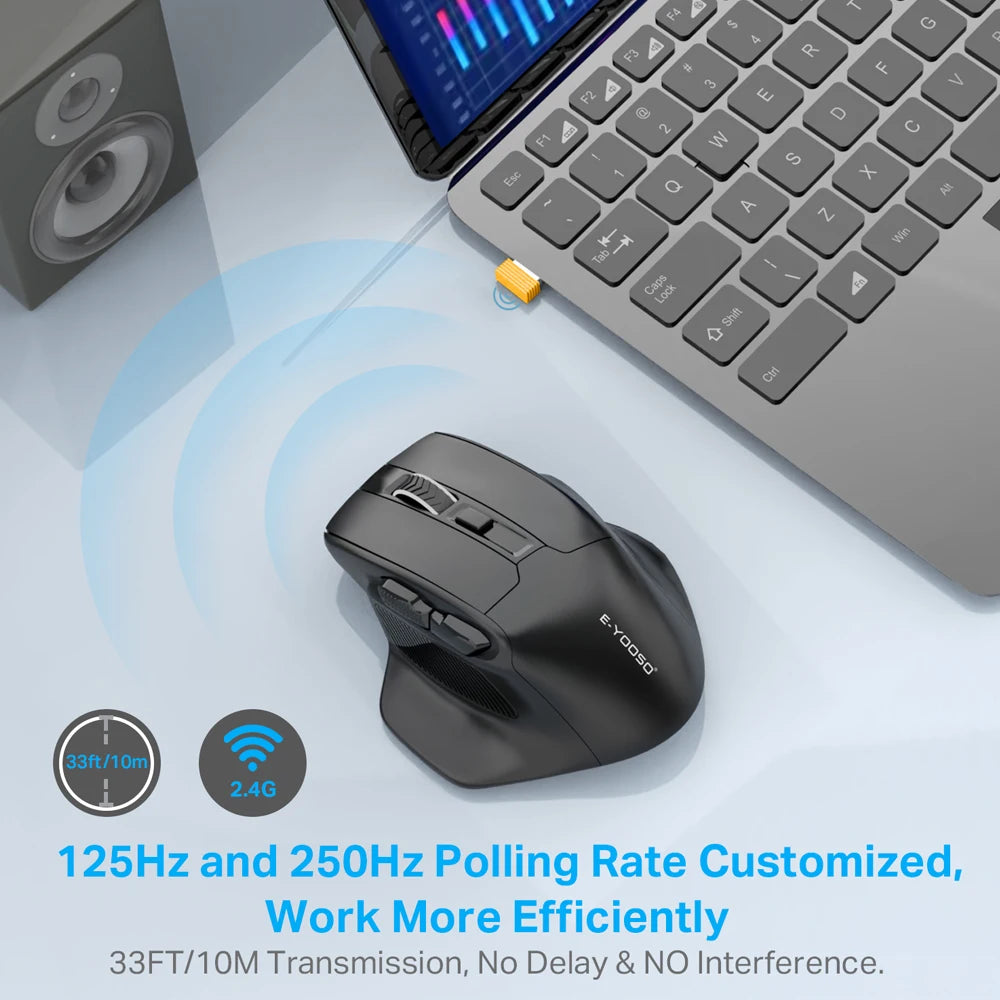 E-YOOSO X-31 ratón gaming inalámbrico USB 2.4G grande para manos grandes PAW3212 4800 DPI 5 botones para gamer, ordenador portátil y PC