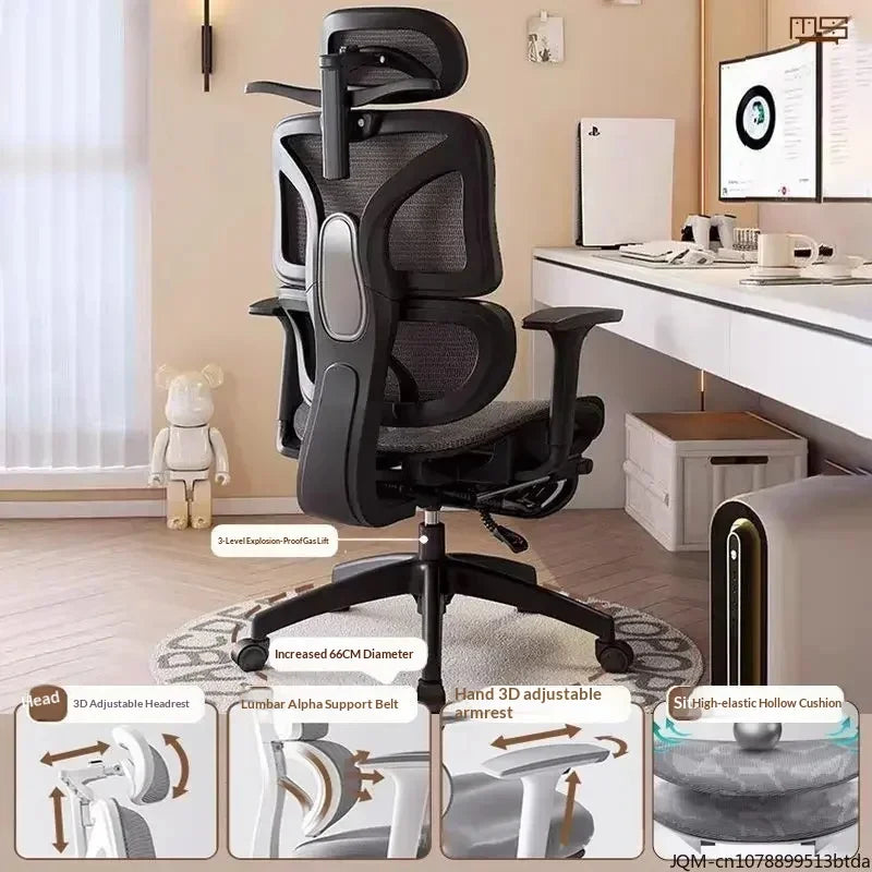 Ergonomic Study Chair High Back Office Chair with Lumbar Support, Adjustable Computer Desk Chair, Comfortable Home Work Chair with Armrests