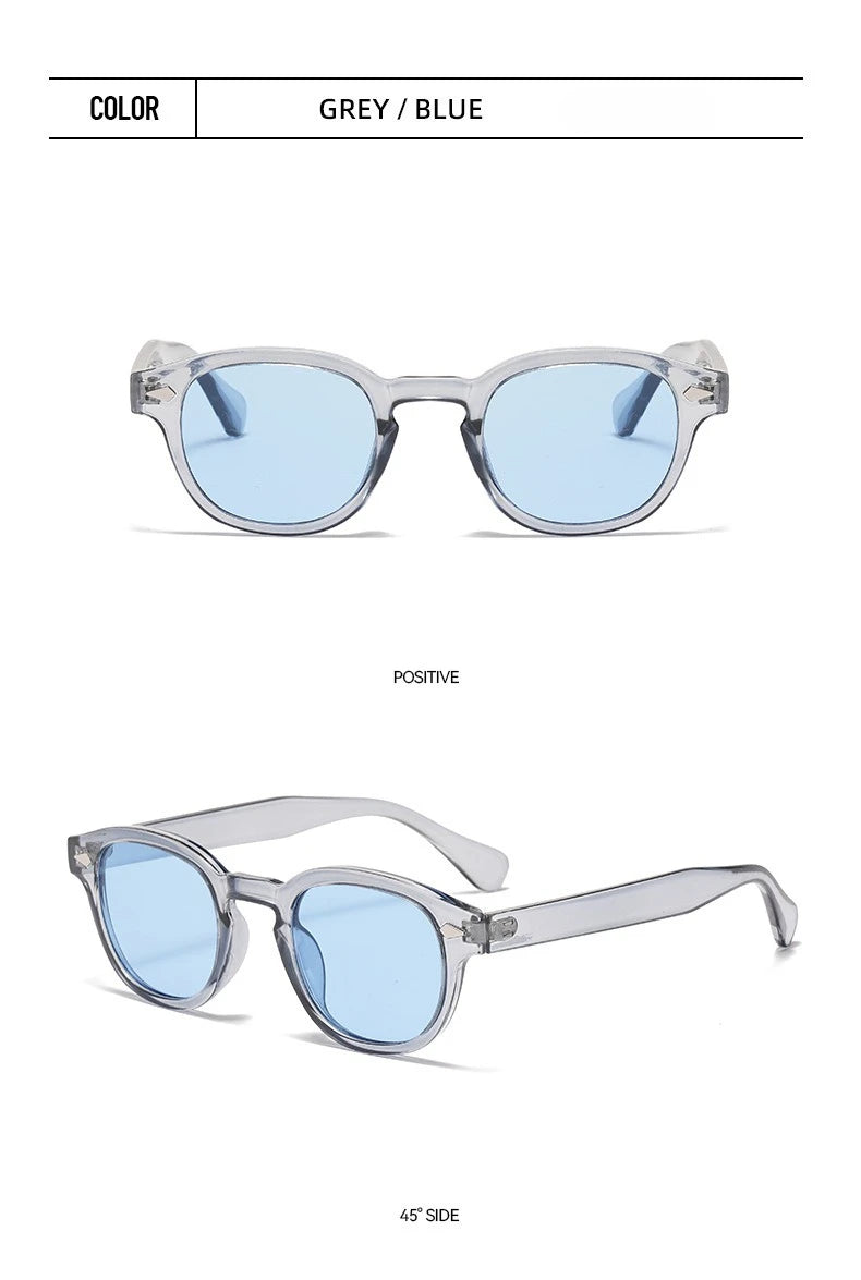 JNPCXI Vintage Round Sunglasses Women Men Retro Rivet Blue Gradient Female Sun Glasses UV400