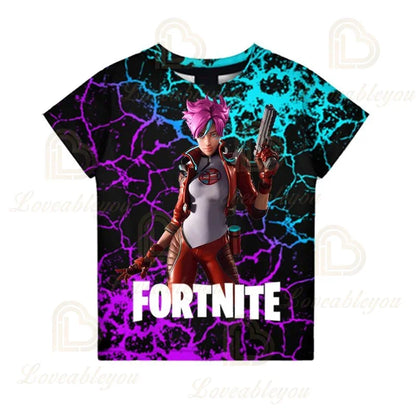Μπλουζάκι Fortnite για αγόρια, παιδικές μπλούζες καλοκαιρινές, ρούχα για παιδιά, 3D αστεράτα γραφικά Battle Royale παιχνιδιού, T-shirt για νήπια, μπλούζα Tee για κορίτσια