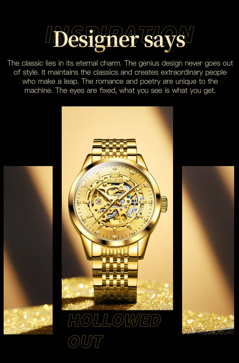 OLEVS 9920 Original Skeleton Men's Watches Solid Stainless Steel Waterproof Luminous Man Watch Luxury Automatic Mechanical Watch