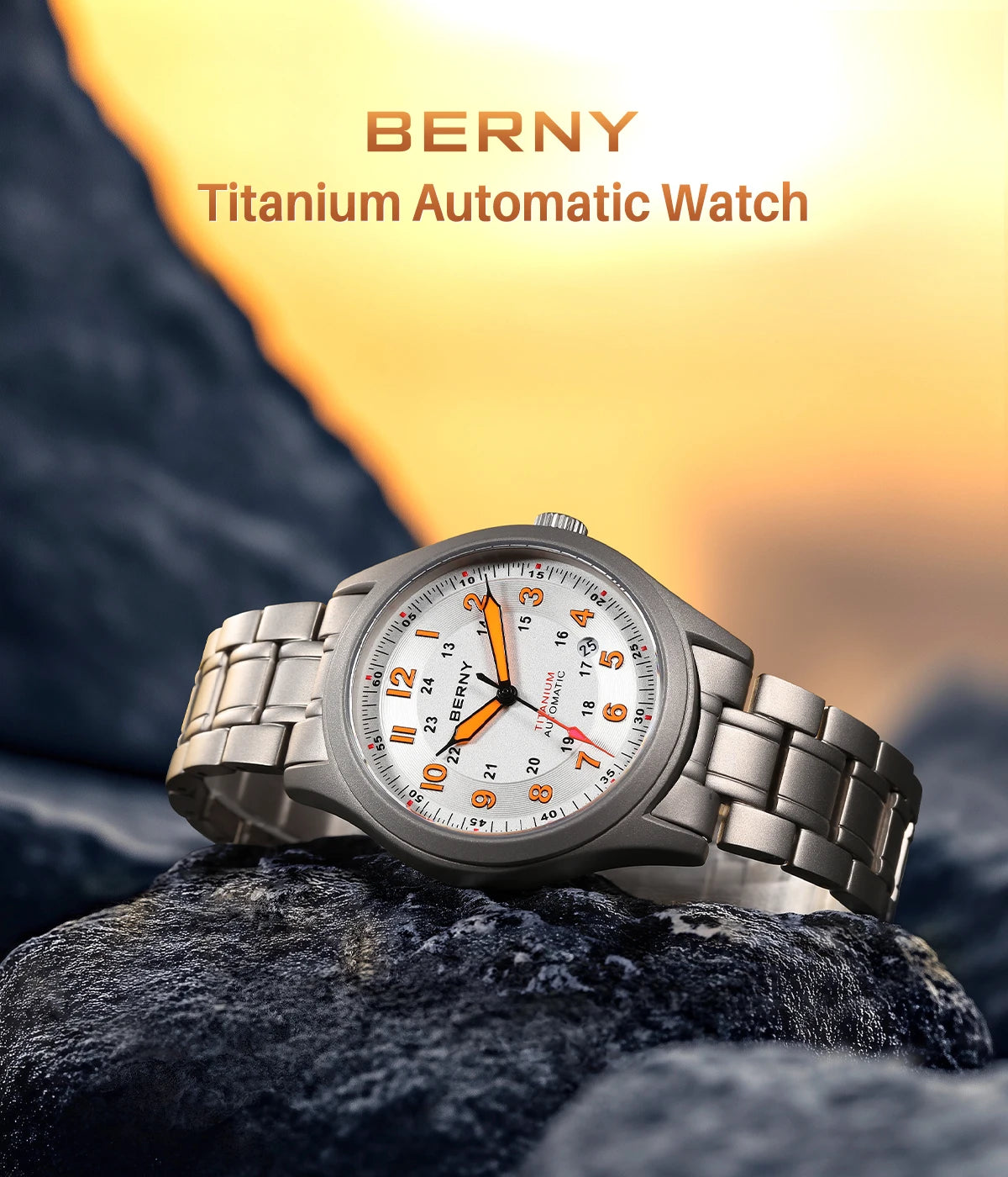 BERNY Automatic Full Titanium Watches for Men Sapphire Super Luminous Mechanical Field Watch Date 10ATM Sports Easy Read