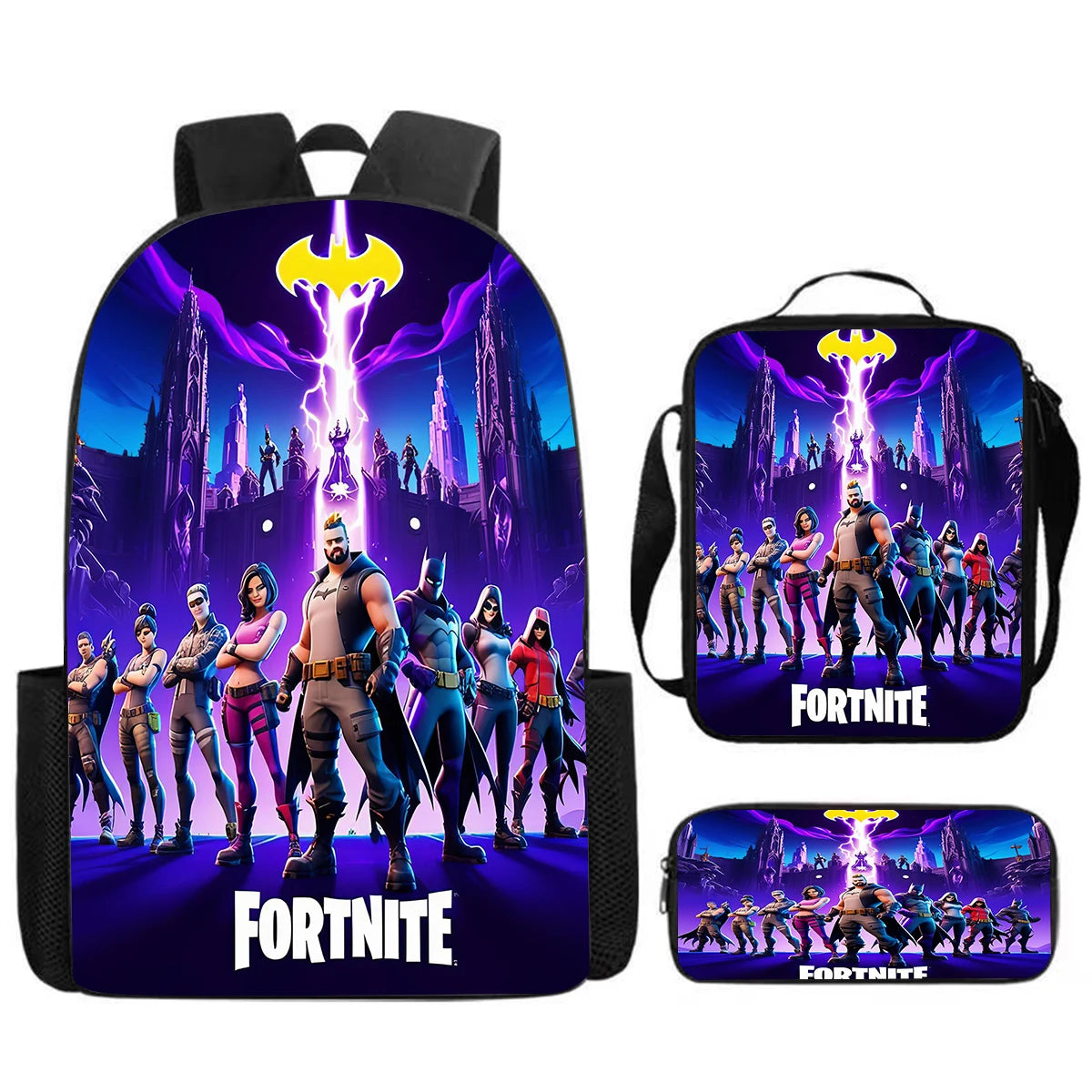 Fortnite Cartoon 3pcs Set, Large Capacity Suitable for Boys and Girls Aged 5-8, Includes Backpack, Dinner Bag, and Pencil Case
