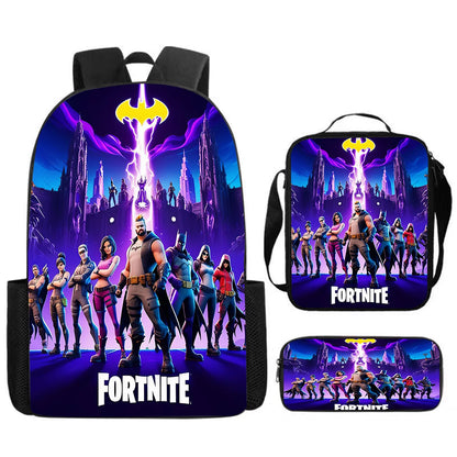 Fortnite Cartoon 3pcs Set, Large Capacity Suitable for Boys and Girls Aged 5-8, Includes Backpack, Dinner Bag, and Pencil Case
