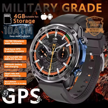 New Outdoor Precise GPS Map GNSS Smart Watch Men 10TM Waterproof 1000mAh Battery 170+Sport Mode Bluetooth Call AMOlED Smartwatch