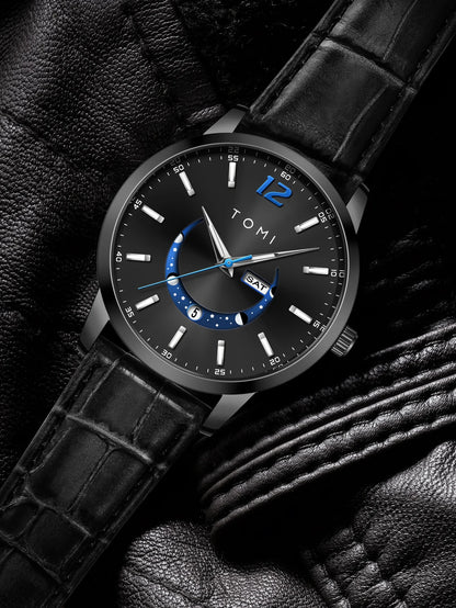 Reloj de cuarzo TOMI, de estilo elegante y profesional, con correa de piel, caja de aleación y esfera con agujas: diseño de alta gama, ideal como regalo para hombre.