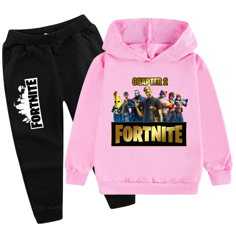 Fortnite Boys' and Girls' Fall/Winter Fashion Pocket Pants Hoodie Set Long-Sleeve Sweatshirt Halloween Costume Gift