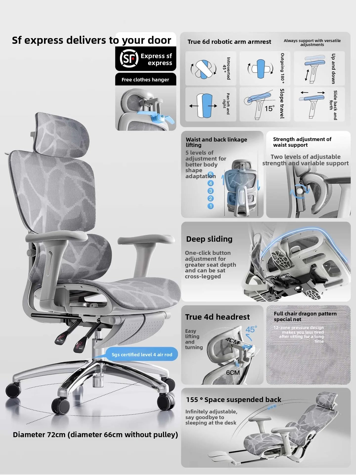Ergonomic Office Chair Comfortable  Long Sitting Home Gaming Computer Recliner Nap Chair Adjustable Height Lumbar Support Swivel