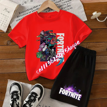 Summer Fortnite T-shirt Shorts for Boys and Girls Tee Pants Set 2pcs Children Clothing Tops T-shirts Fortress Night Print Tees Gift