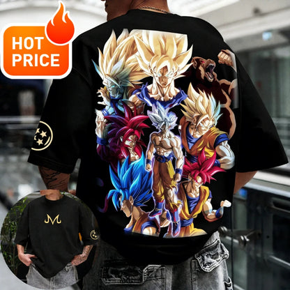 2026 Summer Dragon Ball T-shirt 100% Cotton Goku All Forms Print Oversized Gym Streetwear Unisex Retro Tee for Adults Kids