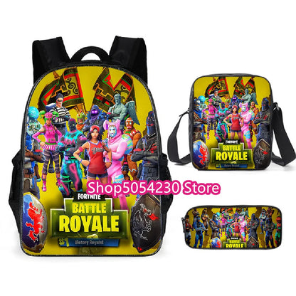 Fortnite 3PCS Backpack for Boys Victory Game 16 Inch Water Resistant Preschool Knapsack Cool Elementary School Backpacks