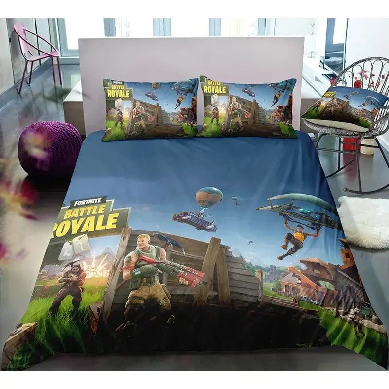 Juego de cama Fortnite con funda nórdica de 3 piezas, diseño 3D, ropa de cama para dormitorio, gaming, anime y dibujos animados, funda de almohada, decoración de habitación, regalo