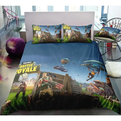 Juego de cama Fortnite con funda nórdica de 3 piezas, diseño 3D, ropa de cama para dormitorio, gaming, anime y dibujos animados, funda de almohada, decoración de habitación, regalo