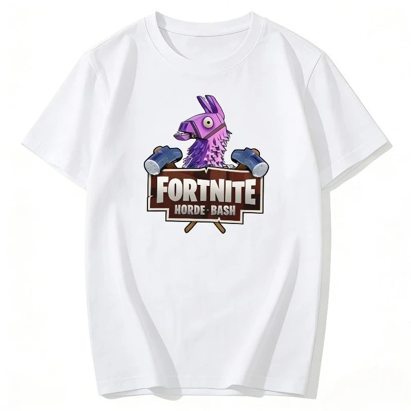 Fortnite Theme Cartoon Printed T-Shirt Summer Child White Cotton T-Shirt Cartoon Hot Game Fortnite Short Sleeve