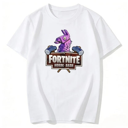 Fortnite Theme Cartoon Printed T-Shirt Summer Child White Cotton T-Shirt Cartoon Hot Game Fortnite Short Sleeve