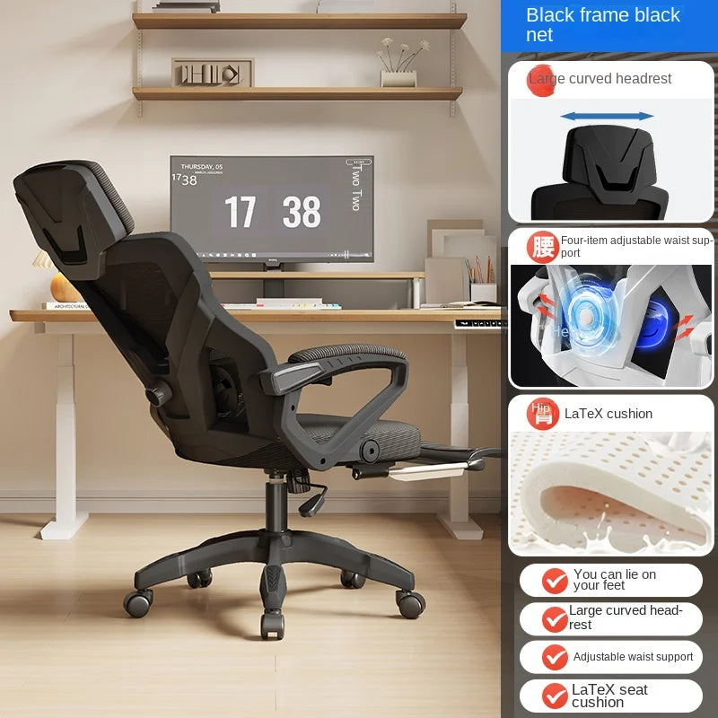 Seduta reclinabile ergonomica, sedia da ufficio confortevole, sedia per computer per la casa, dormitorio studenti, sedia gaming con poggiapiedi