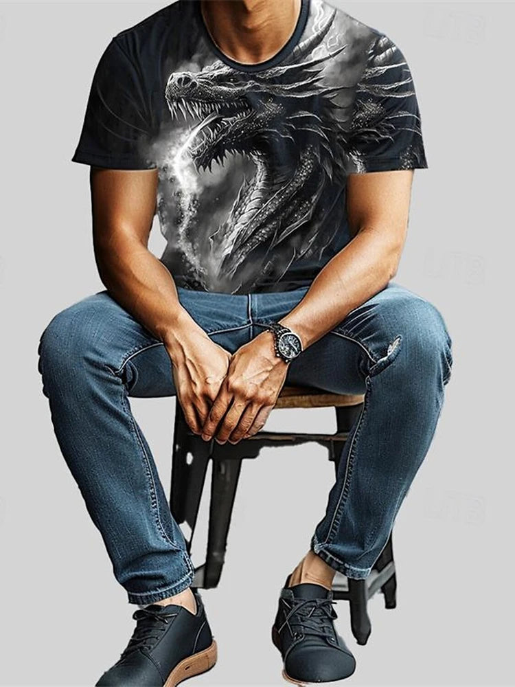 3D Dragon Print Men's T-shirt Summer Daily Casual Men's Street T-shirt Outdoor Sports Short Sleeve Urban Fashion Men's T-shirt