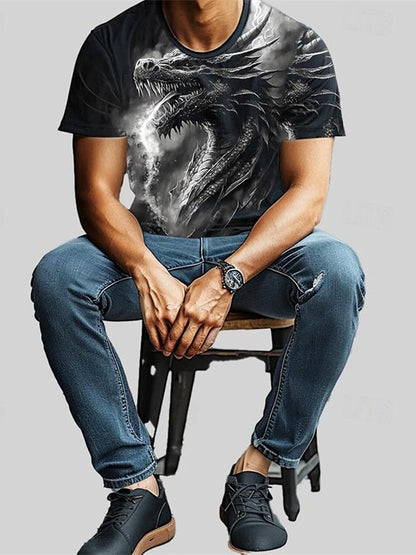 3D Dragon Print Men's T-shirt Summer Daily Casual Men's Street T-shirt Outdoor Sports Short Sleeve Urban Fashion Men's T-shirt