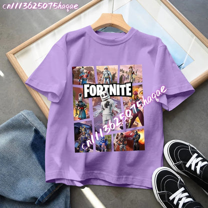 Fortnite Children’s T-Shirts Anime Printed Characters Tops Cartoon Fortress Night Summer Clothes Girls Short Sleeve Pullover Tees