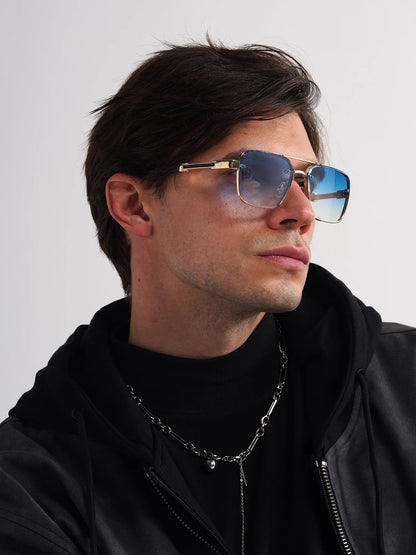 Ruiao Square Mens Designer Sunglasses Metal Frame Gradient Luxury Shades UV400 Rectangle Pilot Sun Glasses for Men