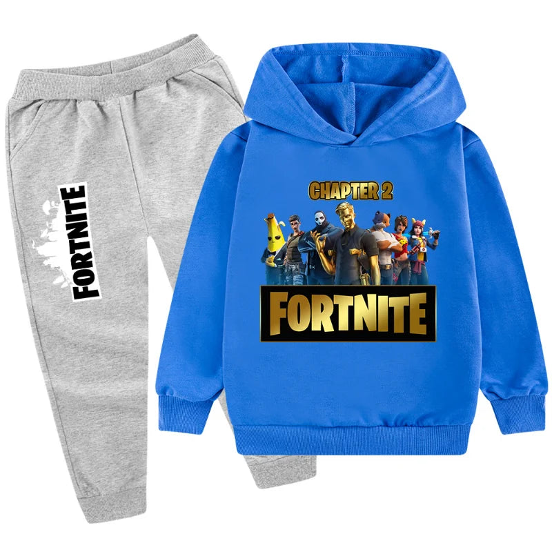 Fortnite Boys' and Girls' Fall/Winter Fashion Pocket Pants Hoodie Set Long-Sleeve Sweatshirt Halloween Costume Gift