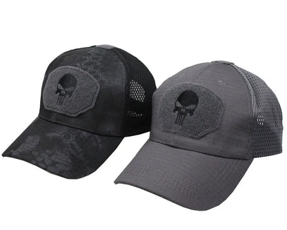 Baseballkappe im Camouflage-Look, aus atmungsaktivem Netzgewebe, taktische Camo-Kappe der Special Forces, mit Totenkopf- und Enten-Schirm