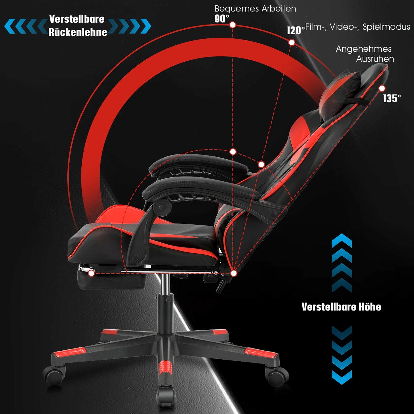 Ergonomic Gaming Chair with Massage Function, Adjustable Reclining Computer Chair with Footrest, Lumbar Support, Headrest & Armrests