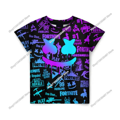Аниме Fortnite тениски за момичета, тениска за момчета, бели тениски с анимационен принт, летни бебешки тениски, сладки горнища с принт, костюм