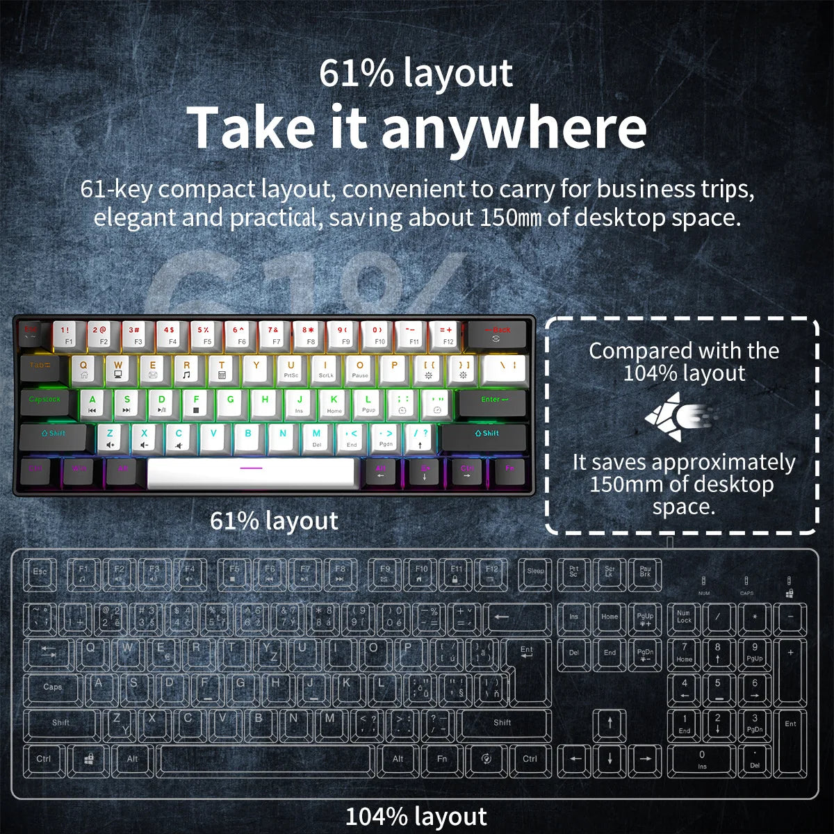 Mechanical keyboard gamer 60% mini 6 1keys backlit pc switches keyboards portable wired cute laptop  key board teclado mecanico