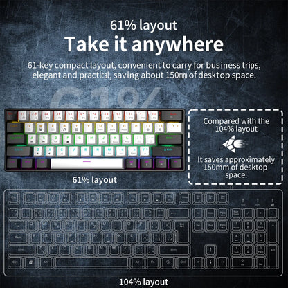 Mechanical keyboard gamer 60% mini 6 1keys backlit pc switches keyboards portable wired cute laptop  key board teclado mecanico