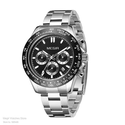 MEGIR Herrenuhr, Luxusmarke, Quarz-Sportuhr, Edelstahlarmband, wasserdicht, Chronograph, Armbanduhr