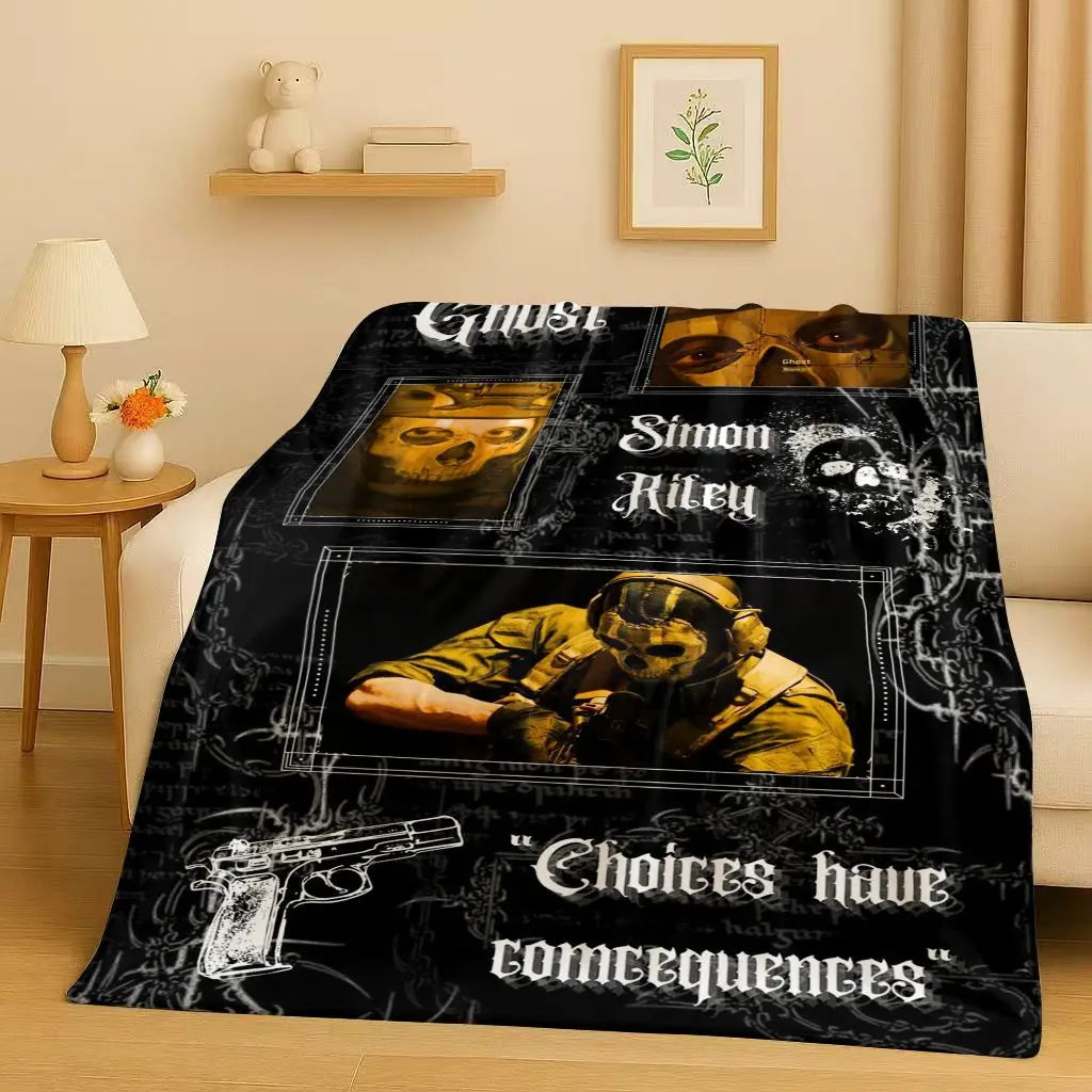 3D Classic Gun Game Call of Duty COD Ghost Simon Flannel Blanket,Ultra Soft Warm Plush Throw for Home Bedroom Bed Sofa Cover Kid