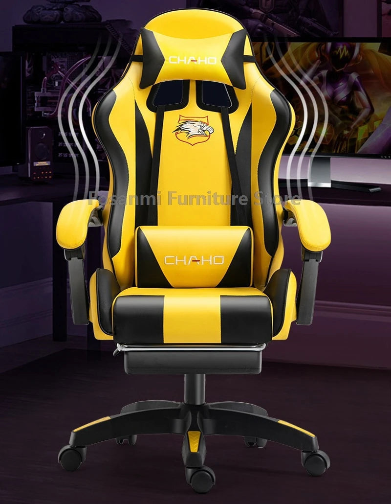 Fosanmi Gaming Chair with Footrest & Headrest, Ergonomic Leather Racing Chair, Swivel Computer Gaming Chair with Adjustable Armrests for Office