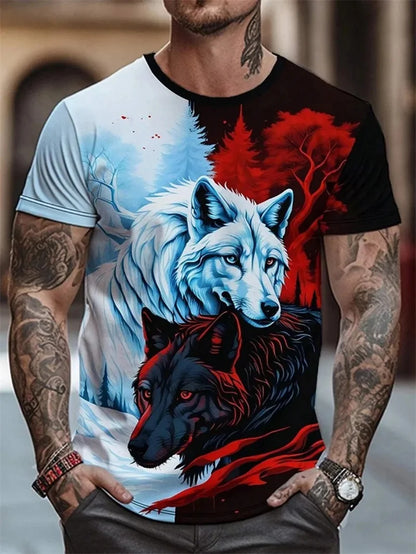 New Wolf Pattern Fitness T Shirt Summer Fashion 3D Printed Animal Graphic Short Sleeve Ready Stock Casual Oversized T-Shirt