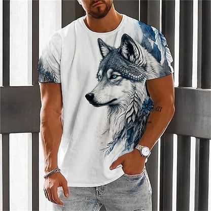 New Fashionable Men's Round-neck Short-sleeved T-shirt 3D Printed Wolf T-shirt Men's Casual Sports Short-sleeved Street Top