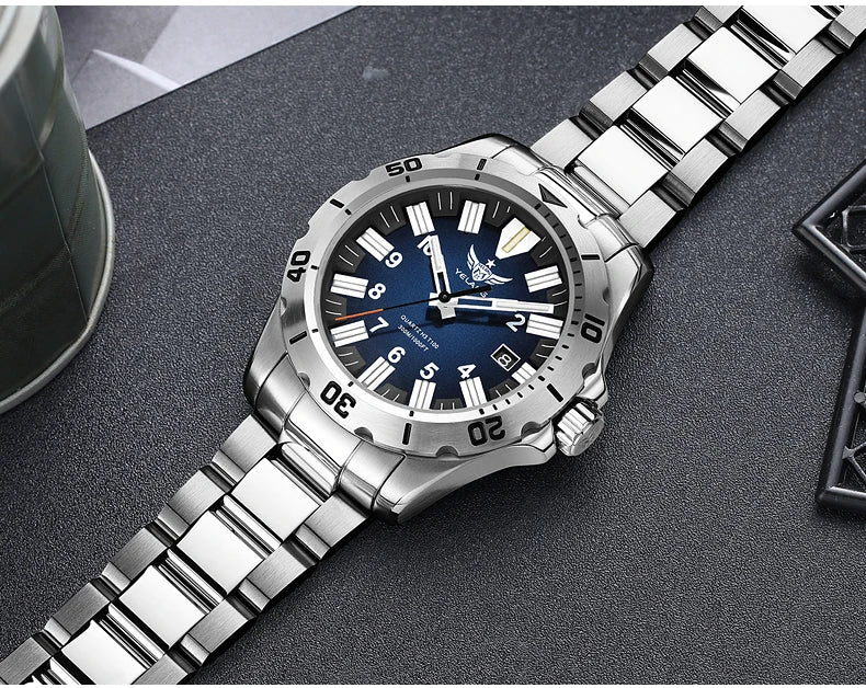 YELANG V1036 42mm Men Quartz Watch Luminous 10 Years Lithium Movement Rotated Dial 30ATM 300m Waterproof Military Style Watches